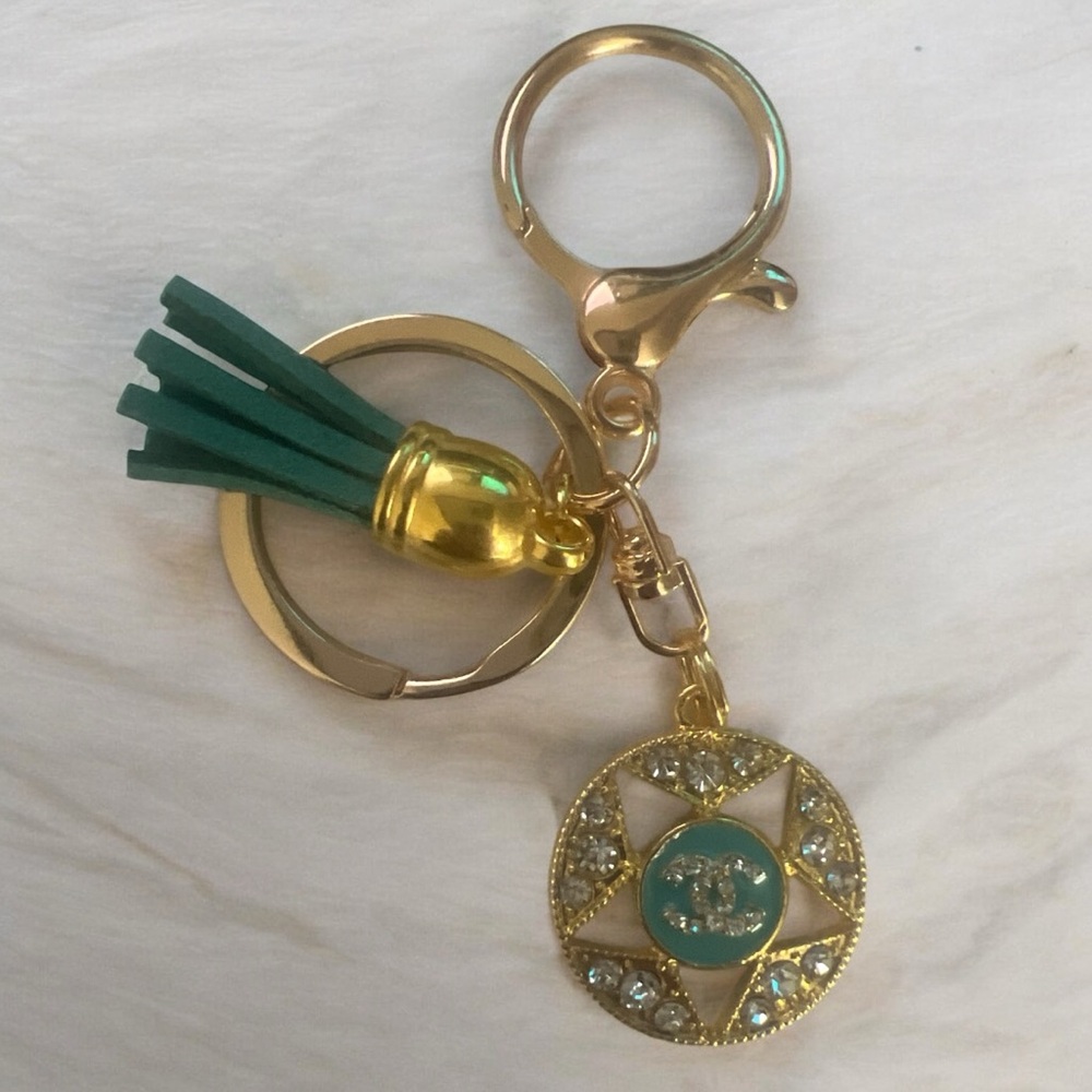 Gold and Green Keychain with Tassel